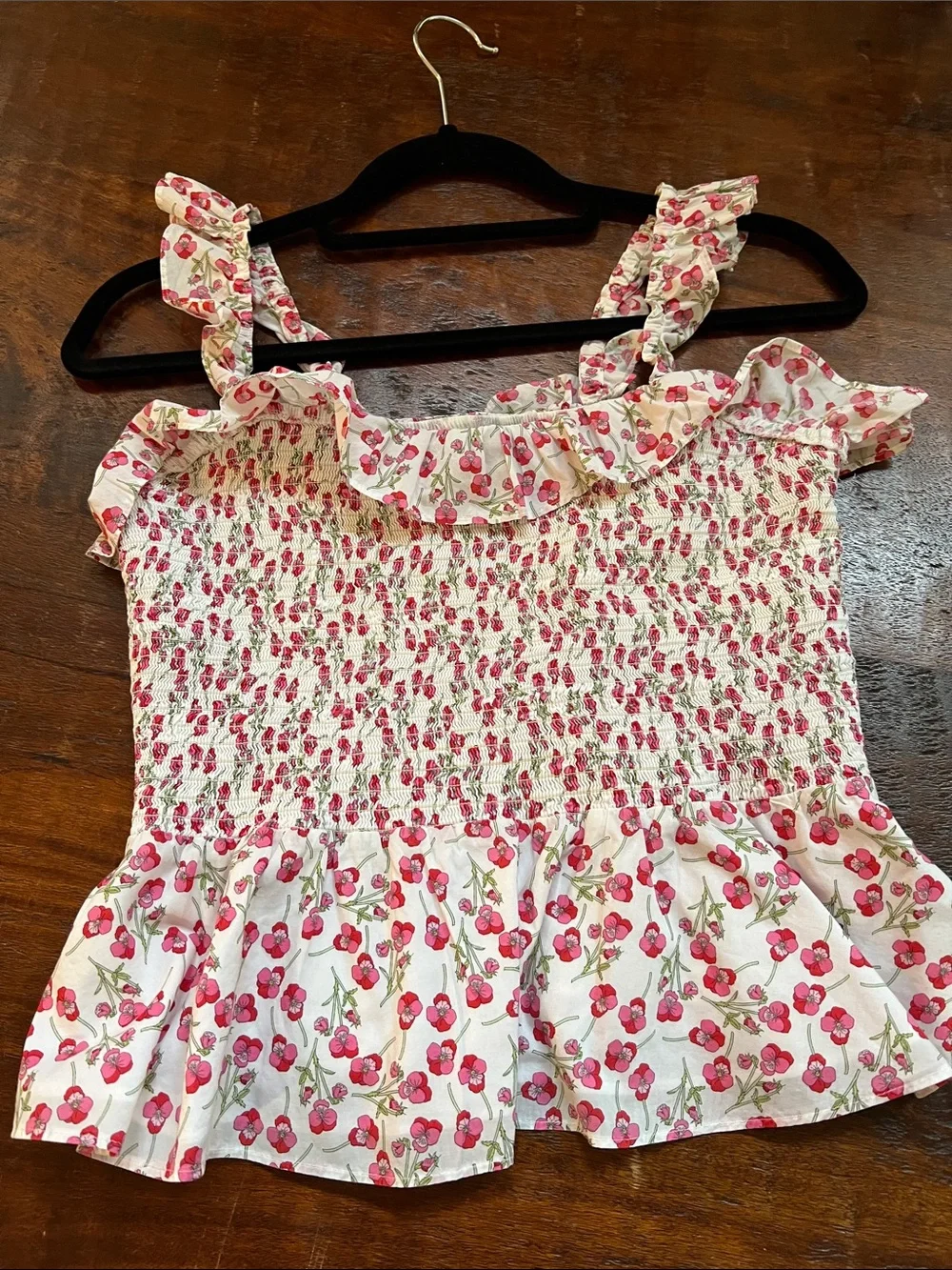 J. CREW x Liberty Rose Floral Fabric Smocked Ruffle Tank Top Women's Size M